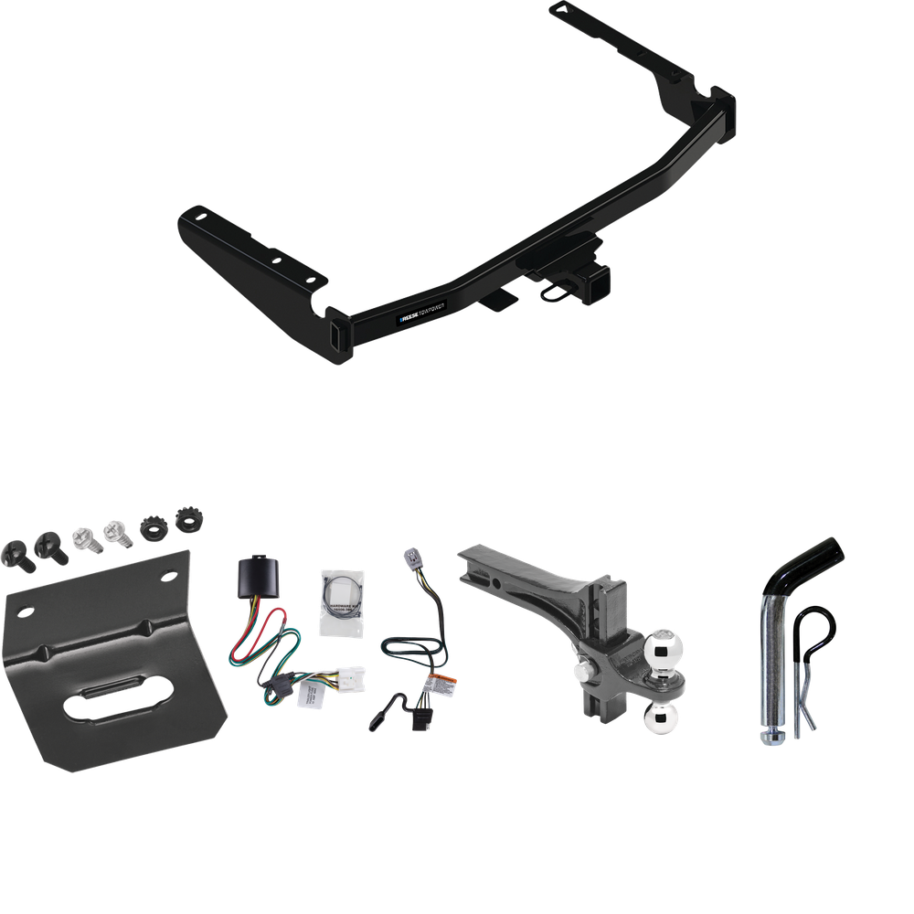 Fits 2020-2023 Toyota Highlander Trailer Hitch Tow PKG w/ 4-Flat Wiring Harness + Dual Adjustable Drop Rise Ball Ball Mount 2" & 2-5/16" Trailer Balls + Pin/Clip + Wiring Bracket (Excludes: w/Twin-Tip Exhaust Models) By Reese Towpower