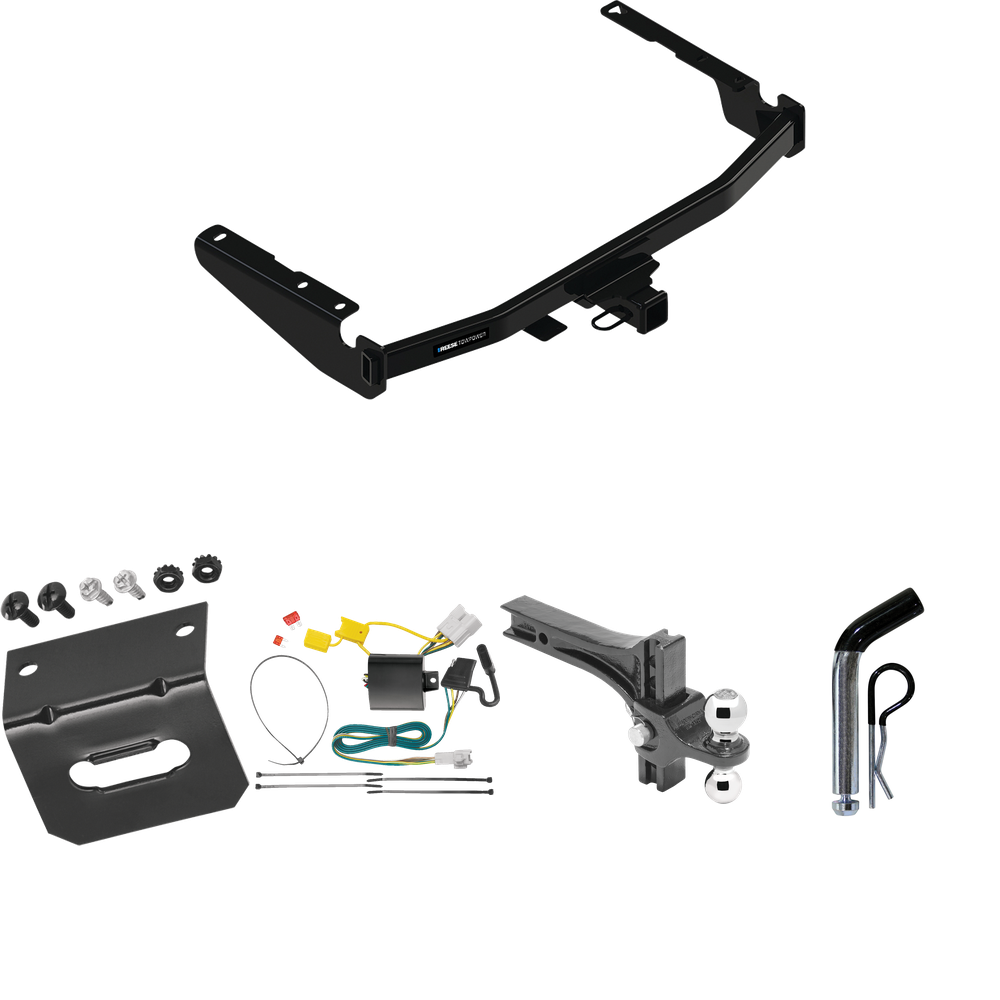 Fits 2014-2019 Toyota Highlander Trailer Hitch Tow PKG w/ 4-Flat Wiring Harness + Dual Adjustable Drop Rise Ball Ball Mount 2" & 2-5/16" Trailer Balls + Pin/Clip + Wiring Bracket (Excludes: w/Twin-Tip Exhaust Models) By Reese Towpower