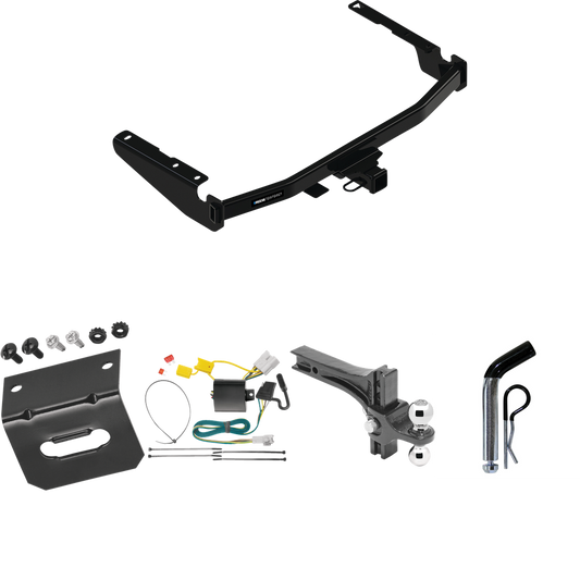 Fits 2014-2019 Toyota Highlander Trailer Hitch Tow PKG w/ 4-Flat Wiring Harness + Dual Adjustable Drop Rise Ball Ball Mount 2" & 2-5/16" Trailer Balls + Pin/Clip + Wiring Bracket (Excludes: w/Twin-Tip Exhaust Models) By Reese Towpower