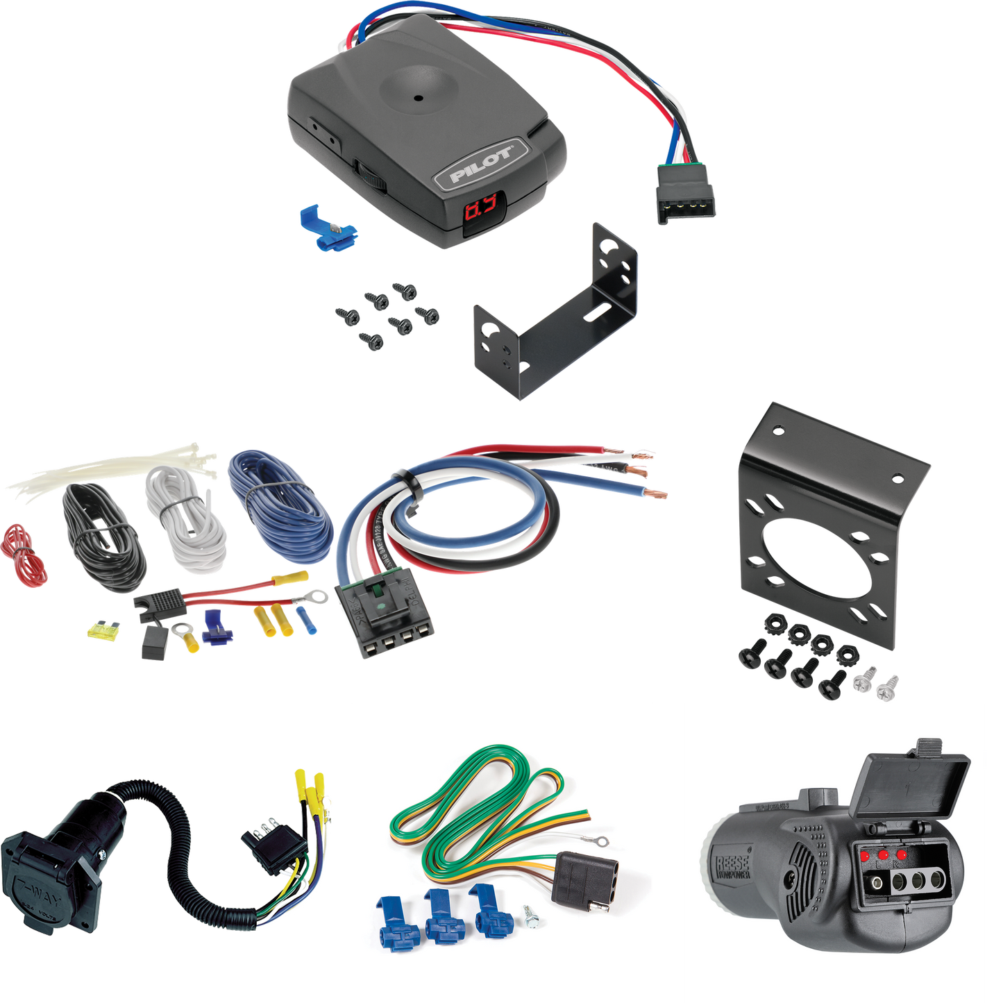 Fits 1979-1995 GMC G3500 7-Way RV Wiring + Pro Series Pilot Brake Control + Generic BC Wiring Adapter + 2 in 1 Tester & 7-Way to 4-Way Adapter By Reese Towpower