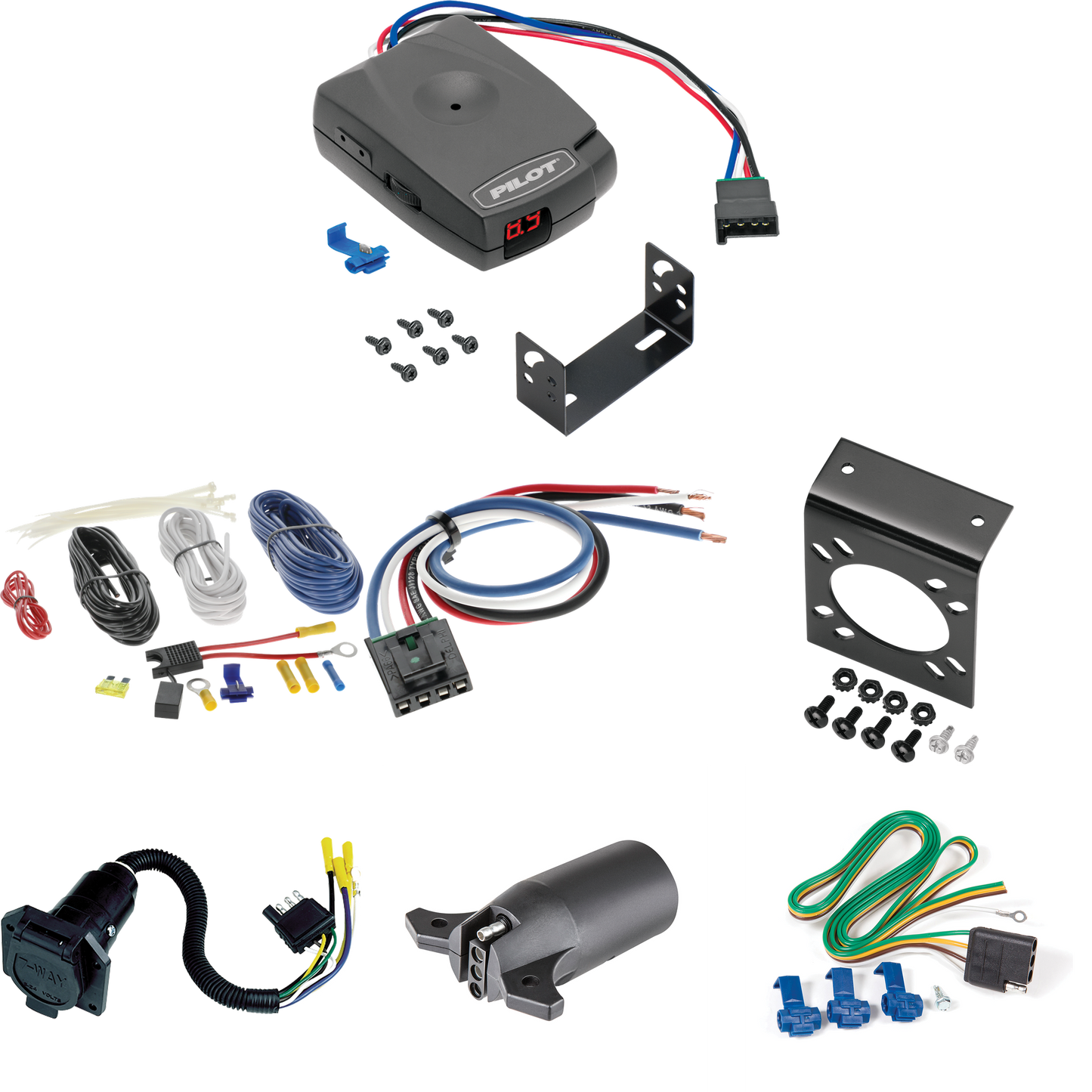 Fits 1984-1990 Dodge Caravan 7-Way RV Wiring + Pro Series Pilot Brake Control + Generic BC Wiring Adapter + 7-Way to 4-Way Adapter By Reese Towpower