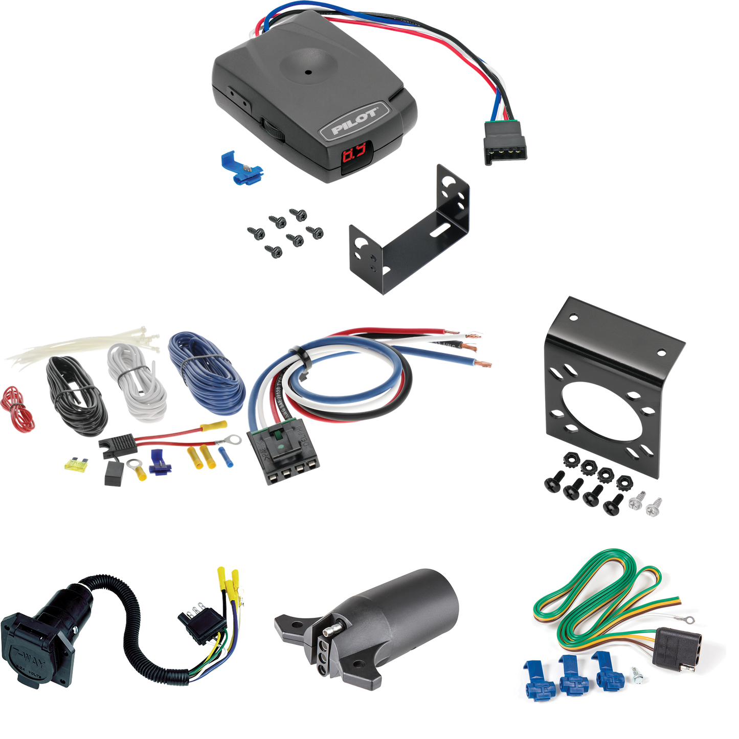 Fits 1981-1994 Dodge B250 7-Way RV Wiring + Pro Series Pilot Brake Control + Generic BC Wiring Adapter + 7-Way to 4-Way Adapter By Reese Towpower