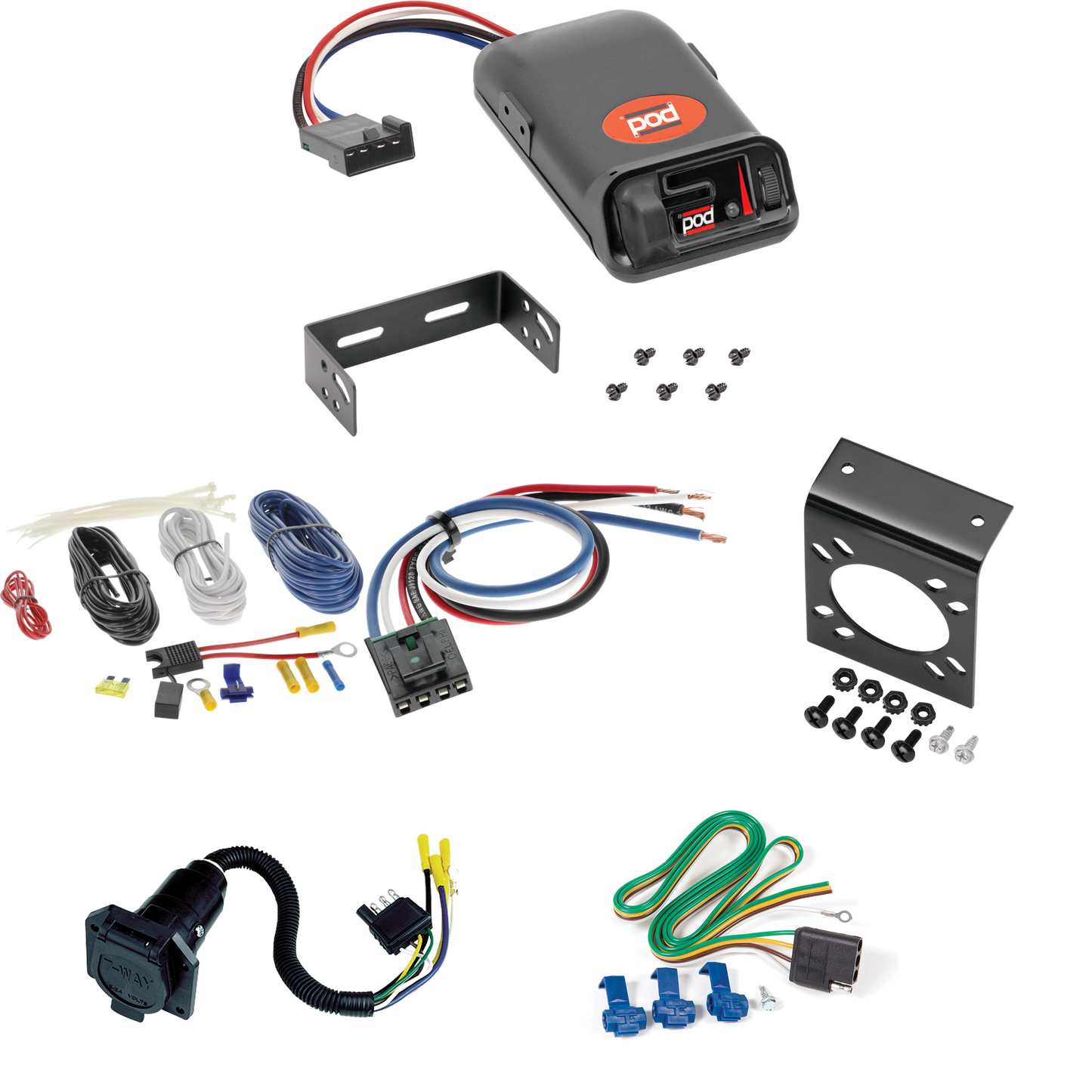 Compatible con cableado de 7 vías Dodge Caravan RV 2004-2007 + control de freno POD serie Pro + adaptador de cableado BC genérico de Reese Towpower