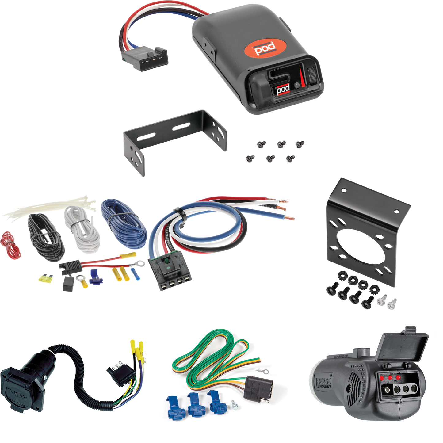 Fits 1980-1983 Lincoln Mark VI 7-Way RV Wiring + Pro Series POD Brake Control + Generic BC Wiring Adapter + 2 in 1 Tester & 7-Way to 4-Way Adapter By Reese Towpower