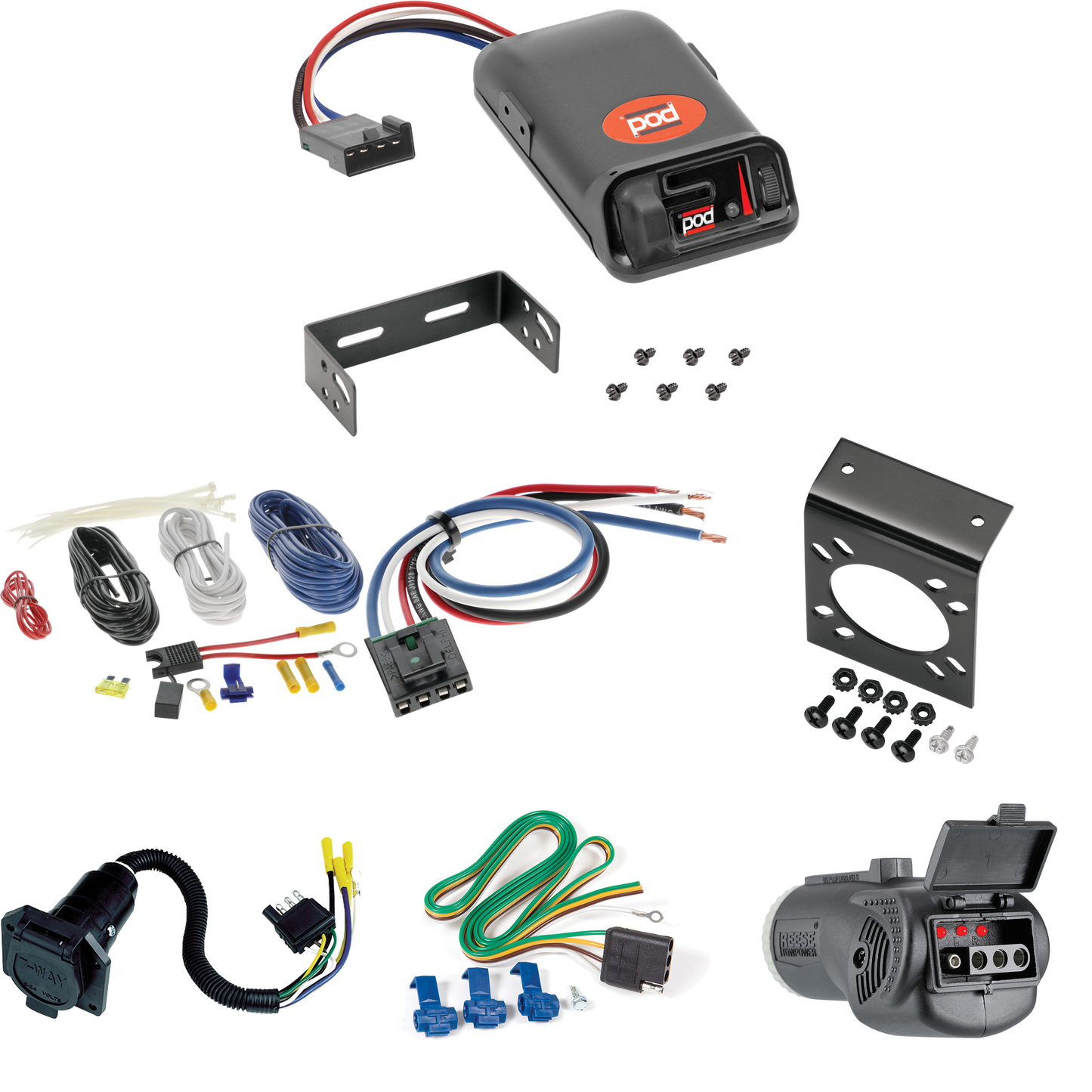 Fits 2003-2014 GMC Savana Van 7-Way RV Wiring + Pro Series POD Brake Control + Generic BC Wiring Adapter + 2 in 1 Tester & 7-Way to 4-Way Adapter By Reese Towpower