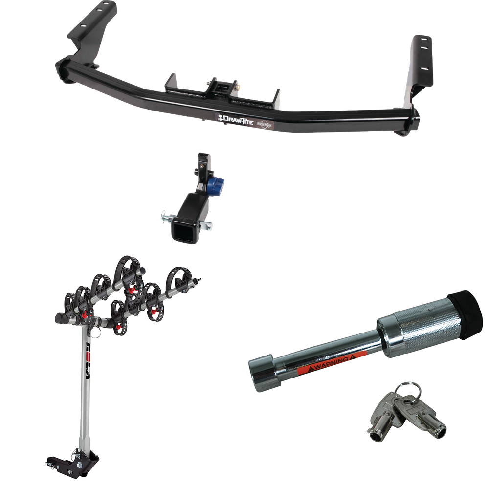 Fits 2014-2020 Infiniti QX60 Trailer Hitch Tow PKG w/ 4 Bike Carrier Rack + Hitch Lock By Draw-Tite