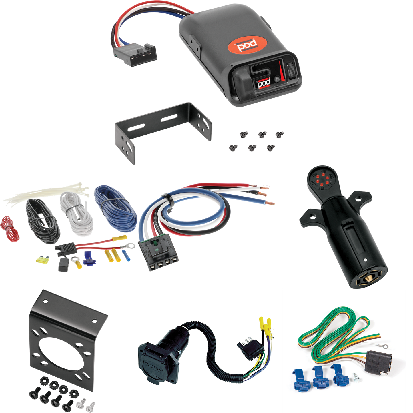 Fits 1999-1999 Cadillac Escalade 7-Way RV Wiring + Pro Series POD Brake Control + Generic BC Wiring Adapter + 7-Way Tester By Reese Towpower