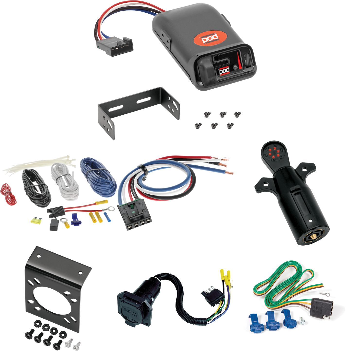 Fits 1990-2005 GMC Safari 7-Way RV Wiring + Pro Series POD Brake Control + Generic BC Wiring Adapter + 7-Way Tester By Reese Towpower