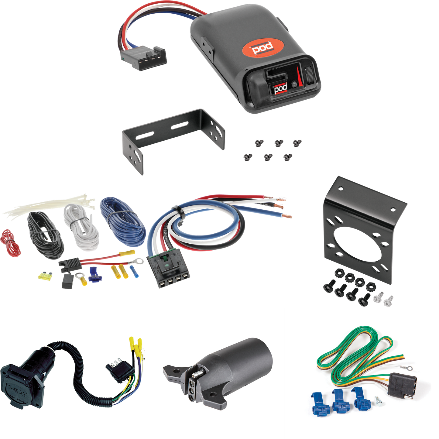 Compatible con cableado de 7 vías RV Nissan Pickup 1988-1997 + control de freno POD serie Pro + adaptador de cableado BC genérico + adaptador de 7 a 4 vías de Reese Towpower