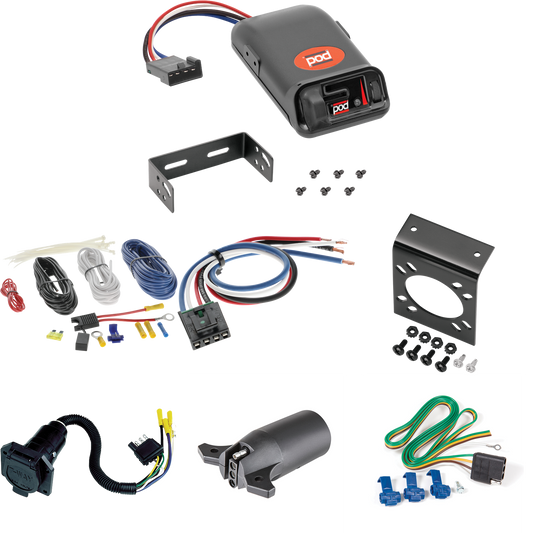 Compatible con cableado de 7 vías RV Nissan Pickup 1988-1997 + control de freno POD serie Pro + adaptador de cableado BC genérico + adaptador de 7 a 4 vías de Reese Towpower