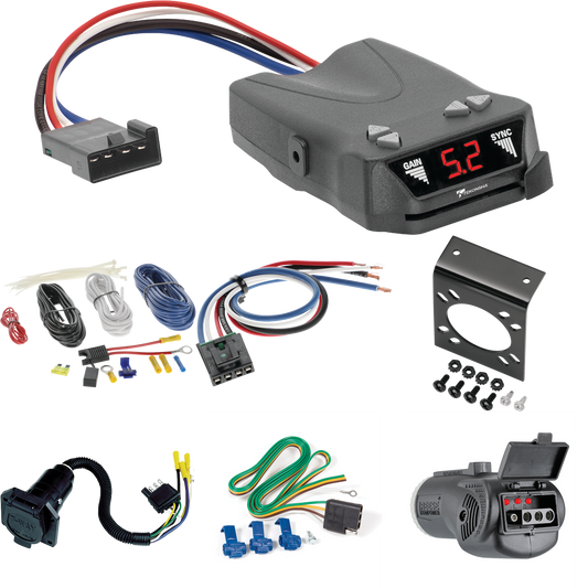 Para Dodge Caravan 1984-1990 cableado de 7 vías RV + control de freno Tekonsha Brakeman IV + adaptador de cableado BC genérico + probador 2 en 1 y adaptador de 7 a 4 vías de Reese Towpower