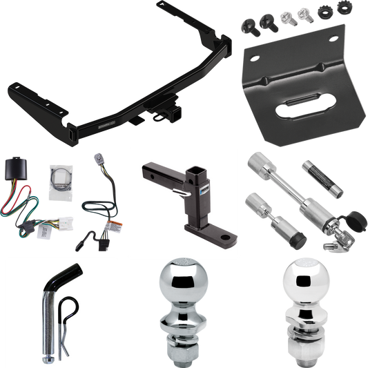 Fits 2020-2023 Toyota Highlander Trailer Hitch Tow PKG w/ 4-Flat Wiring Harness + Adjustable Drop Rise Ball Mount + Pin/Clip + 2" Ball + 1-7/8" Ball + Dual Hitch & Coupler Locks (Excludes: w/Twin-Tip Exhaust Models) By Draw-Tite