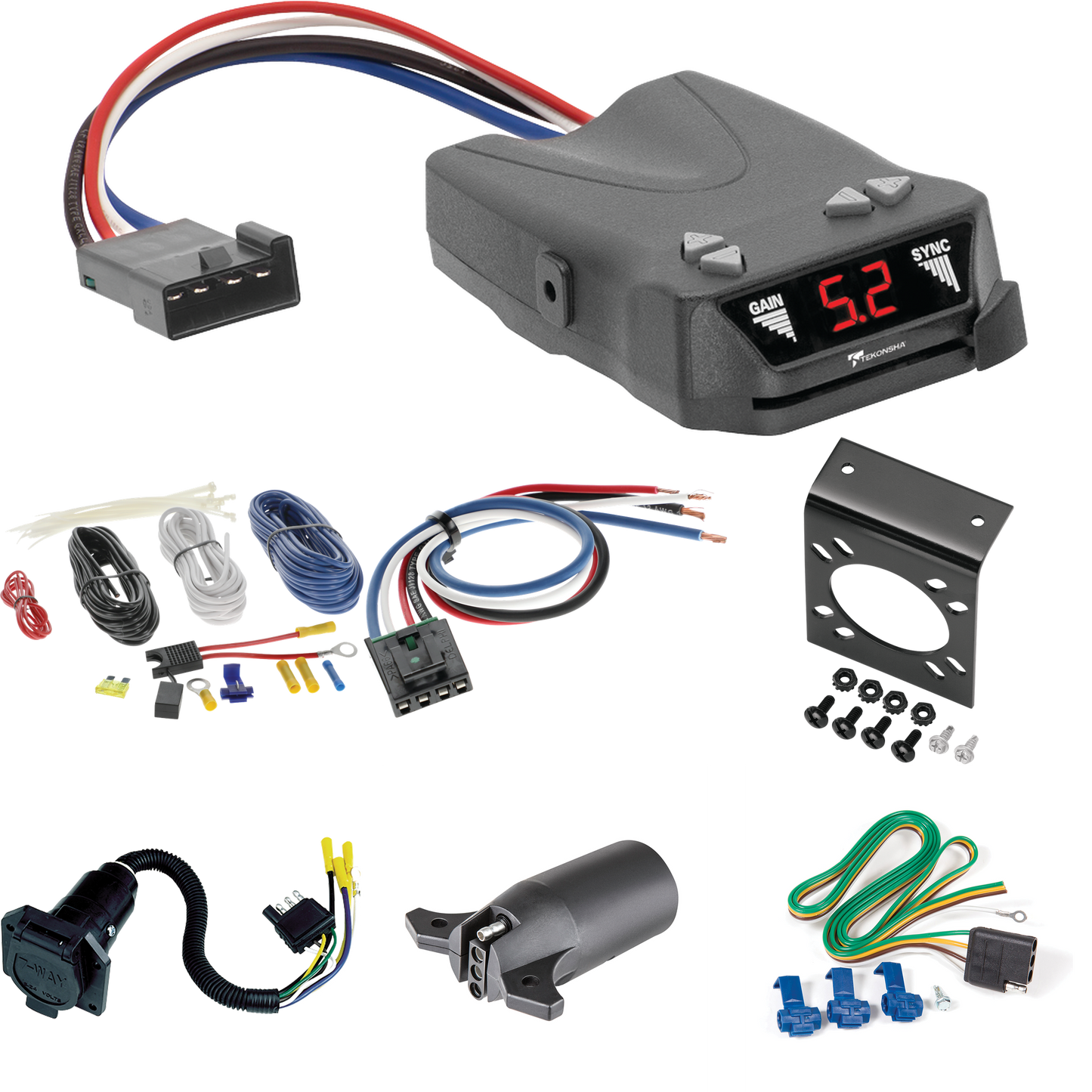 Fits 1981-1985 Dodge W350 7-Way RV Wiring + Tekonsha Brakeman IV Brake Control + Generic BC Wiring Adapter + 7-Way to 4-Way Adapter By Reese Towpower