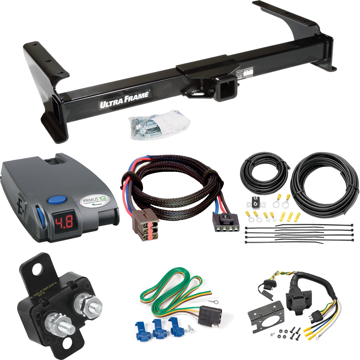 Fits 2003-2007 Ford E-350 Econoline Super Duty Trailer Hitch Tow PKG w/ Tekonsha Primus IQ Brake Control + Plug & Play BC Adapter + 7-Way RV Wiring By Draw-Tite