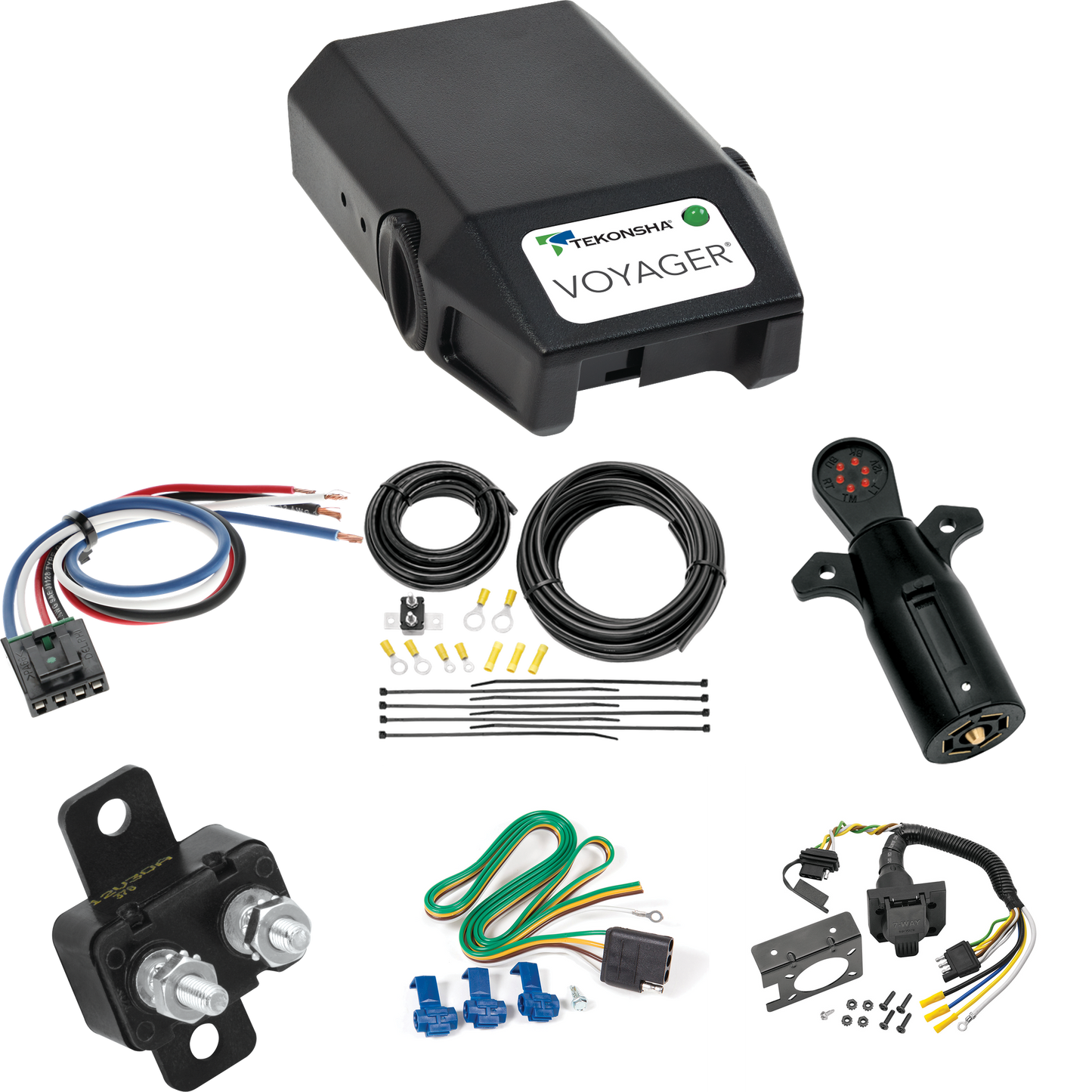 Compatible con cableado de 7 vías Ford Taurus X 2008-2009 + control de freno Tekonsha Voyager + adaptador de cableado BC genérico + probador de 7 vías de Reese Towpower