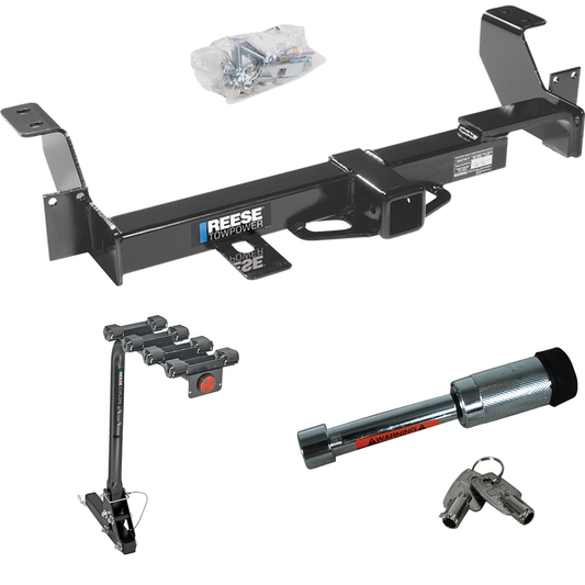 Fits 2001-2005 Pontiac Aztek Trailer Hitch Tow PKG w/ 4 Bike Carrier Rack + Hitch Lock By Reese Towpower