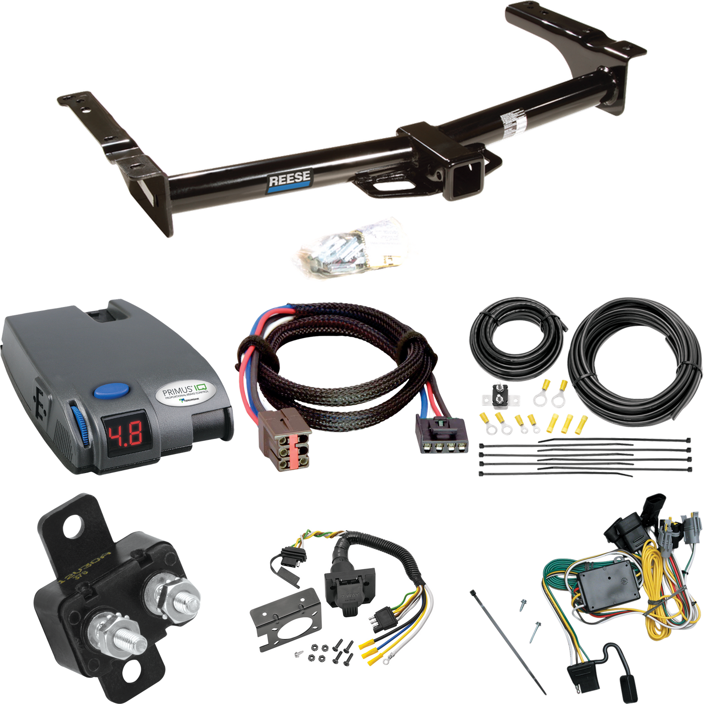 Fits 1992-1994 Ford E-250 Econoline Trailer Hitch Tow PKG w/ Tekonsha Primus IQ Brake Control + Plug & Play BC Adapter + 7-Way RV Wiring By Reese Towpower