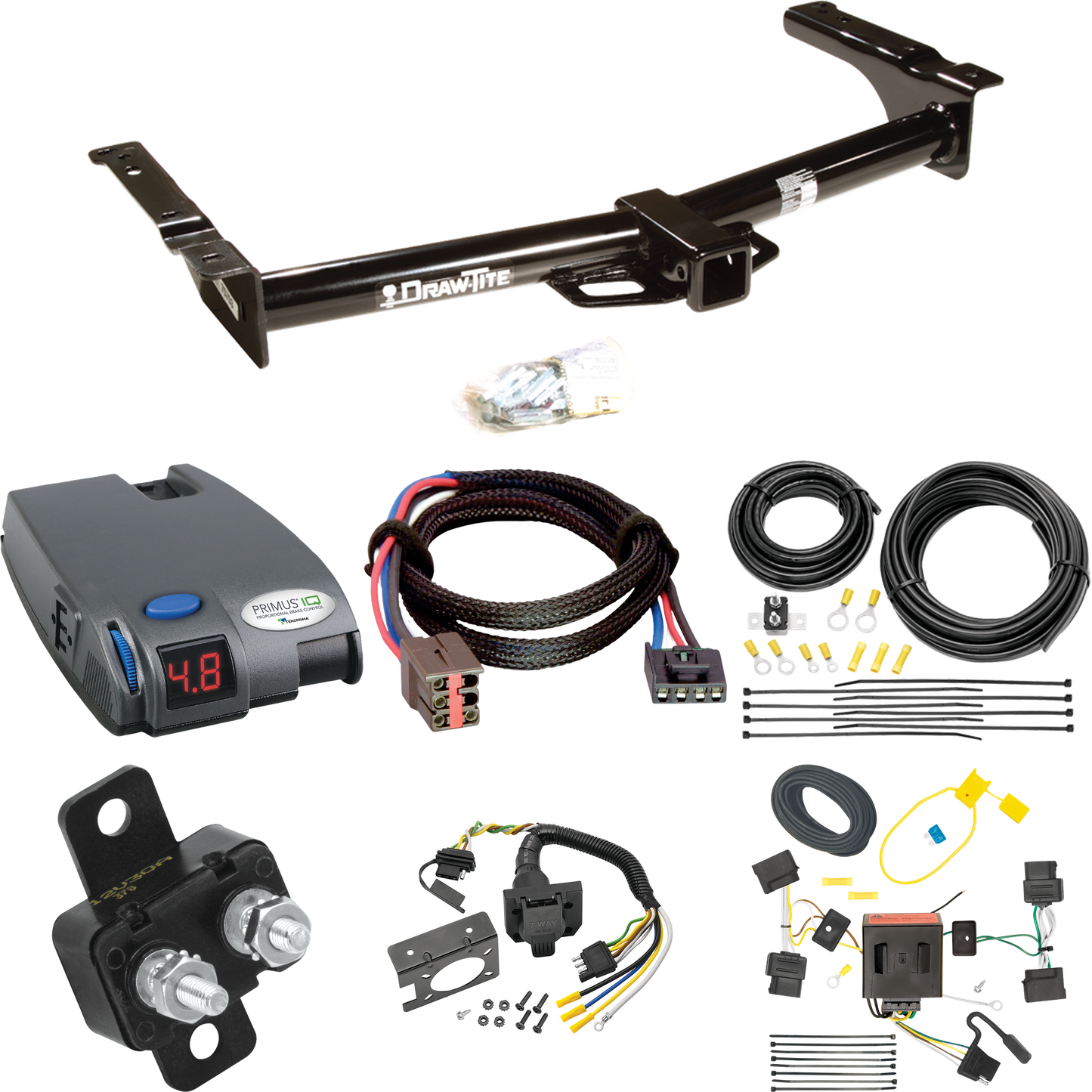 Fits 2008-2008 Ford E-250 Econoline Trailer Hitch Tow PKG w/ Tekonsha Primus IQ Brake Control + Plug & Play BC Adapter + 7-Way RV Wiring By Draw-Tite