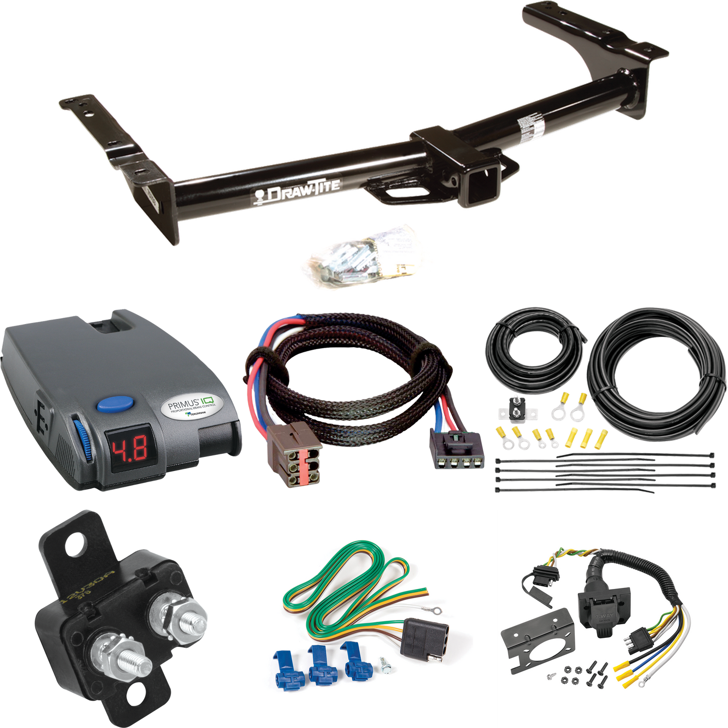 Se adapta al paquete de enganche de remolque Ford E-150 Econoline 2003-2007 con control de freno Tekonsha Primus IQ + adaptador BC Plug &amp; Play + cableado RV de 7 vías de Draw-Tite