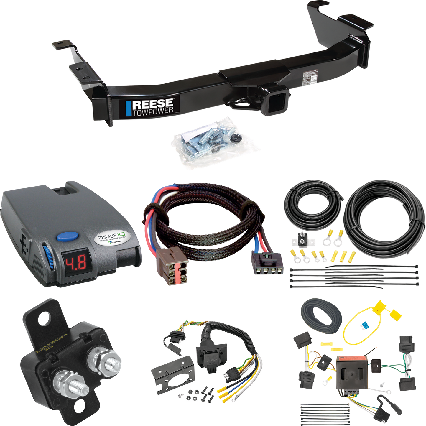 Fits 2008-2008 Ford E-250 Econoline Trailer Hitch Tow PKG w/ Tekonsha Primus IQ Brake Control + Plug & Play BC Adapter + 7-Way RV Wiring By Reese Towpower