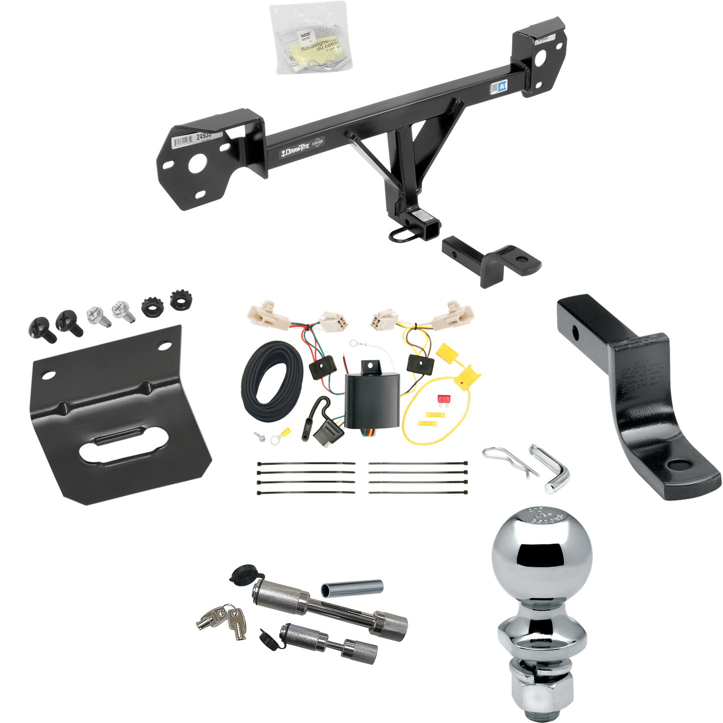 Fits 2013-2016 Scion FR-S Trailer Hitch Tow PKG w/ 4-Flat Wiring Harness + Draw-Bar + 2" Ball + Wiring Bracket + Dual Hitch & Coupler Locks By Draw-Tite