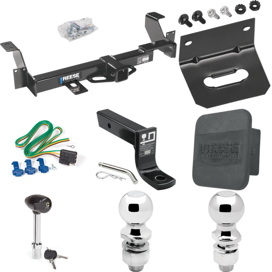 Fits 2001-2005 Pontiac Aztek Trailer Hitch Tow PKG w/ 4-Flat Wiring + Ball Mount w/ 4" Drop + 2" Ball + 2-5/16" Ball + Wiring Bracket + Hitch Lock + Hitch Cover By Reese Towpower