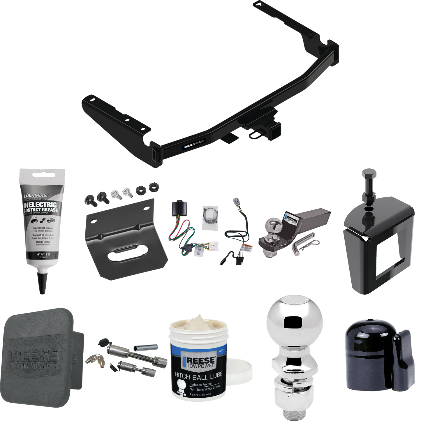 Fits 2020-2023 Toyota Highlander Trailer Hitch Tow PKG w/ 4-Flat Wiring + Starter Kit Ball Mount w/ 2" Drop & 2" Ball + 2-5/16" Ball + Wiring Bracket + Dual Hitch & Coupler Locks + Hitch Cover + Wiring Tester + Ball Lube +Electric Grease + Ball Wrenc