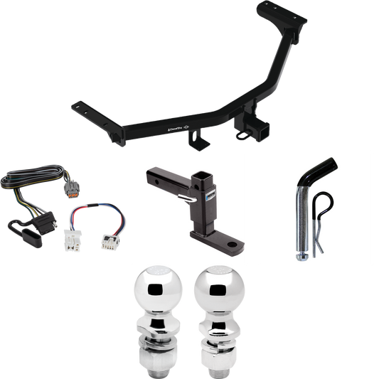 Fits 2022-2023 Nissan Pathfinder Trailer Hitch Tow PKG w/ 4-Flat Wiring + Adjustable Drop Rise Ball Mount + Pin/Clip + 2" Ball + 2-5/16" Ball By Draw-Tite