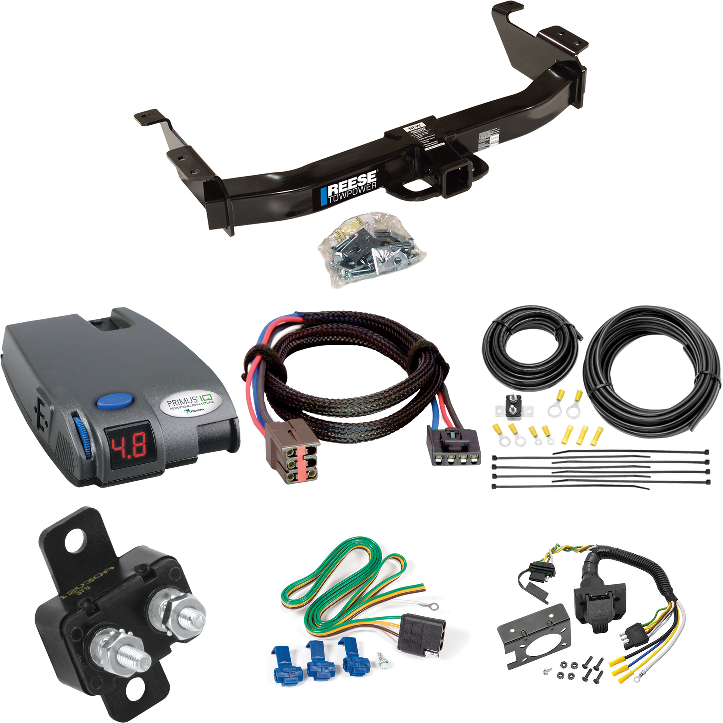 Fits 2003-2007 Ford E-250 Econoline Trailer Hitch Tow PKG w/ Tekonsha Primus IQ Brake Control + Plug & Play BC Adapter + 7-Way RV Wiring By Reese Towpower