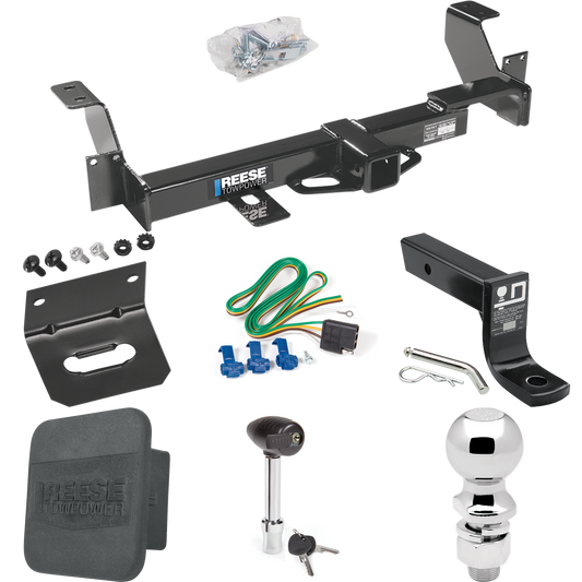 Fits 2001-2005 Pontiac Aztek Trailer Hitch Tow PKG w/ 4-Flat Wiring + Ball Mount w/ 4" Drop + 2-5/16" Ball + Wiring Bracket + Hitch Lock + Hitch Cover By Reese Towpower