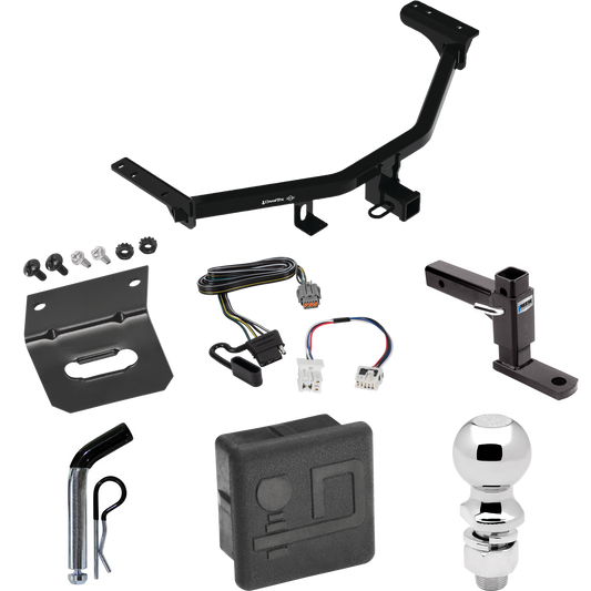 Fits 2022-2023 Nissan Pathfinder Trailer Hitch Tow PKG w/ 4-Flat Wiring + Adjustable Drop Rise Ball Mount + Pin/Clip + 2-5/16" Ball + Wiring Bracket + Hitch Cover By Draw-Tite