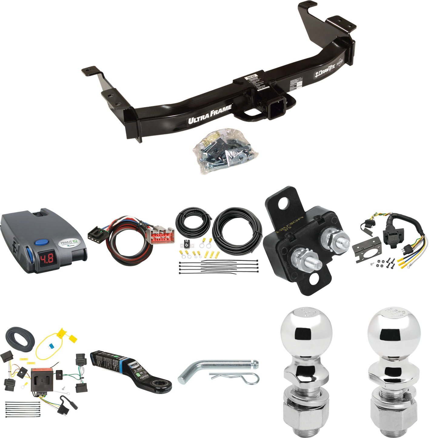 Fits 2009-2014 Ford E-250 Econoline Trailer Hitch Tow PKG w/ Tekonsha Primus IQ Brake Control + Plug & Play BC Adapter + 7-Way RV Wiring + 2" & 2-5/16" Ball & Drop Mount By Draw-Tite