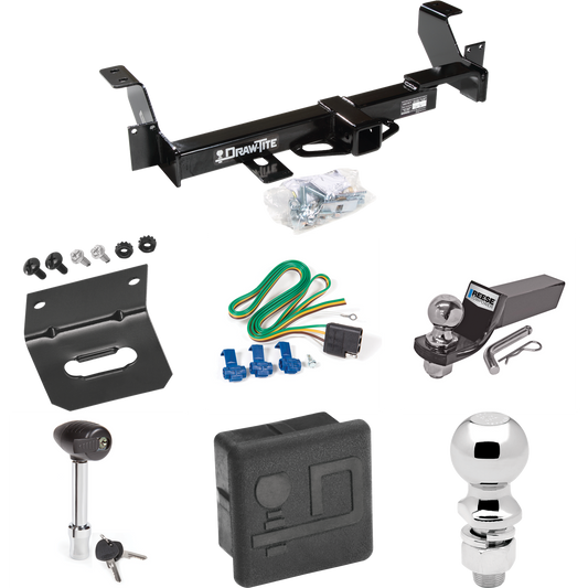 Fits 2002-2007 Buick Rendezvous Trailer Hitch Tow PKG w/ 4-Flat Wiring + Starter Kit Ball Mount w/ 2" Drop & 2" Ball + 2-5/16" Ball + Wiring Bracket + Hitch Lock + Hitch Cover By Draw-Tite