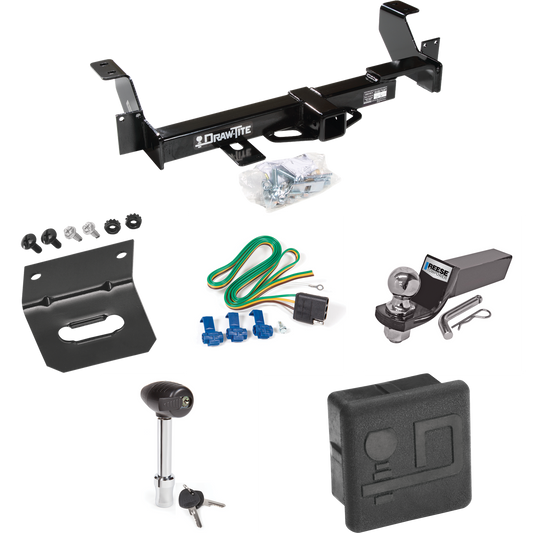 Fits 2001-2005 Pontiac Aztek Trailer Hitch Tow PKG w/ 4-Flat Wiring + Starter Kit Ball Mount w/ 2" Drop & 2" Ball + Wiring Bracket + Hitch Lock + Hitch Cover By Draw-Tite