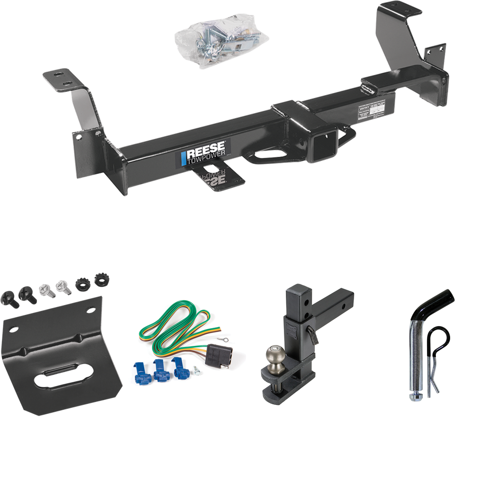 Fits 2002-2007 Buick Rendezvous Trailer Hitch Tow PKG w/ 4-Flat Wiring Harness + Adjustable Drop Rise Clevis Hitch Ball Mount w/ 2" Ball + Pin/Clip + Wiring Bracket By Reese Towpower