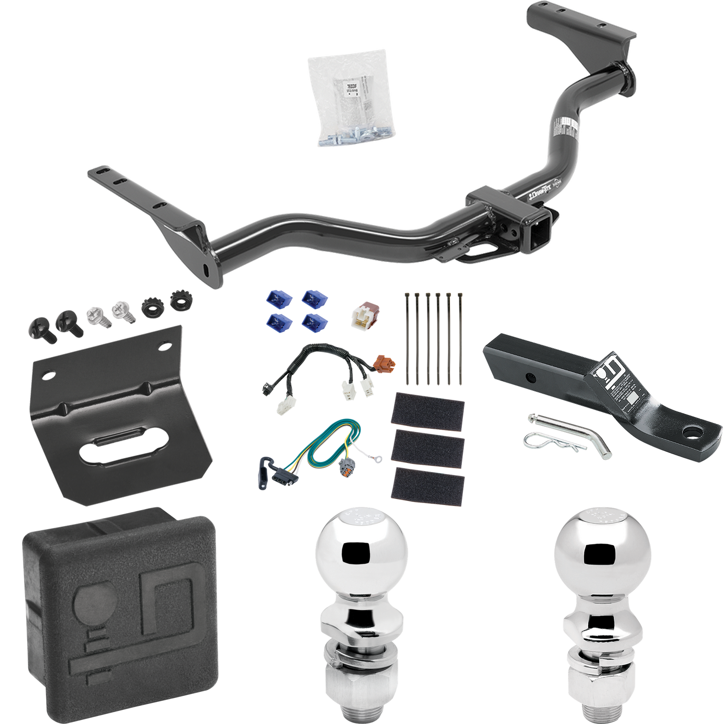 Se adapta al paquete de enganche de remolque Infiniti QX60 2014-2020 con 4 cables planos + soporte de bola con caída de 2" + bola de 2" + bola de 2-5/16" + soporte de cableado + cubierta de enganche de Draw-Tite