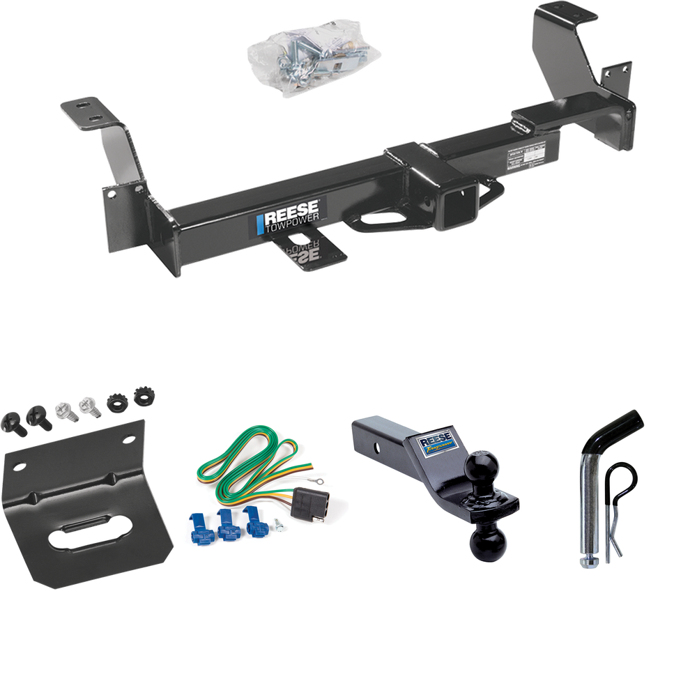 Fits 2001-2005 Pontiac Aztek Trailer Hitch Tow PKG w/ 4-Flat Wiring Harness + Dual Ball Ball Mount 1-7/8" & 2" Trailer Balls + Pin/Clip + Wiring Bracket By Reese Towpower