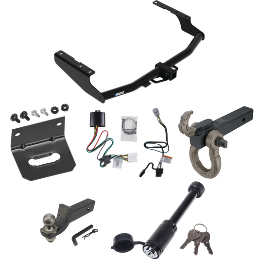 Fits 2020-2023 Toyota Highlander Trailer Hitch Tow PKG w/ 4-Flat Wiring + Interlock Tactical Starter Kit w/ 2" Drop & 2" Ball + Tactical Hook & Shackle Mount + Tactical Dogbone Lock + Wiring Bracket (Excludes: w/Twin-Tip Exhaust Models) By Reese Towp