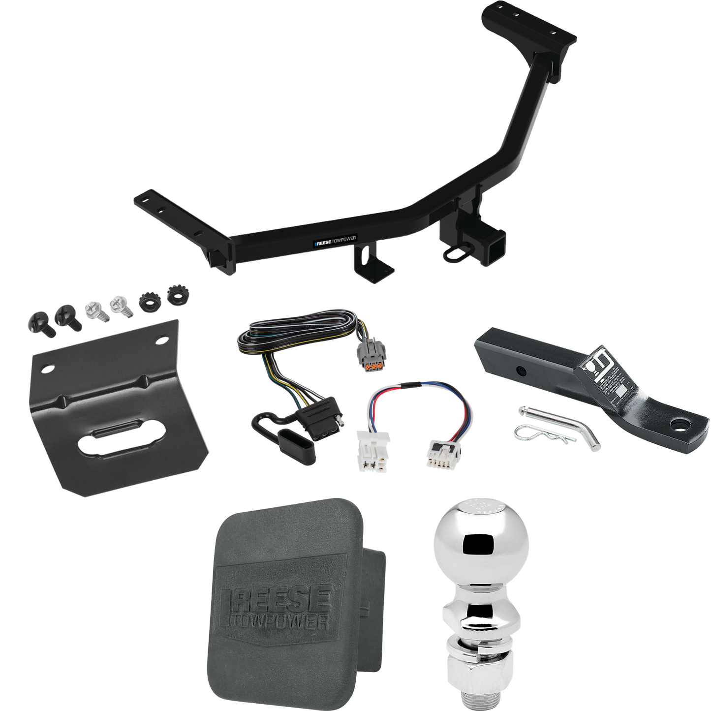 Fits 2022-2022 Infiniti QX60 Trailer Hitch Tow PKG w/ 4-Flat Wiring + Ball Mount w/ 2" Drop + 2-5/16" Ball + Wiring Bracket + Hitch Cover By Reese Towpower