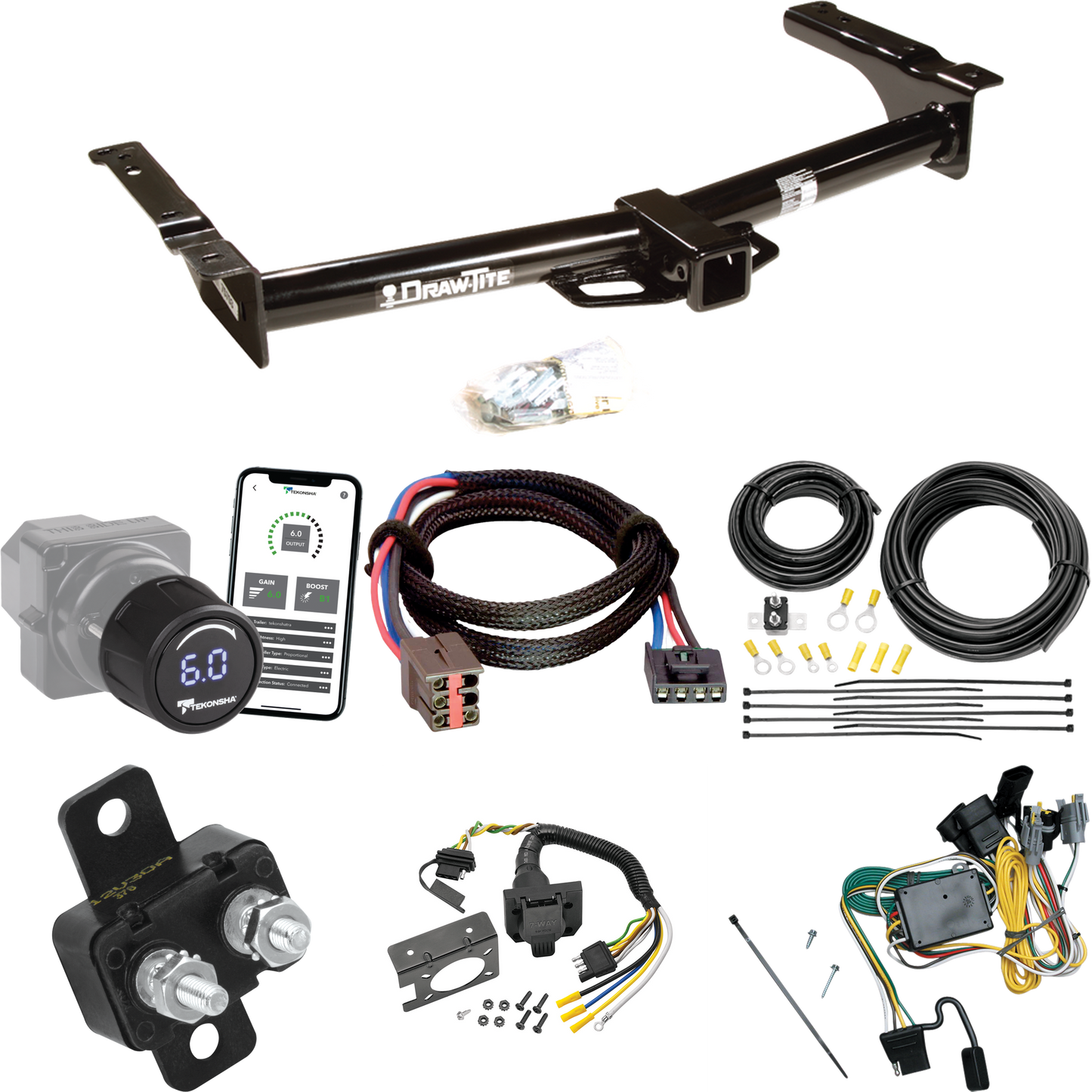 Fits 1992-1994 Ford E-350 Econoline Trailer Hitch Tow PKG w/ Tekonsha Prodigy iD Bluetooth Wireless Brake Control + Plug & Play BC Adapter + 7-Way RV Wiring By Draw-Tite