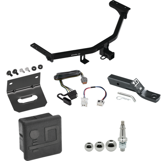 Fits 2022-2023 Nissan Pathfinder Trailer Hitch Tow PKG w/ 4-Flat Wiring + Ball Mount w/ 2" Drop + Interchangeable Ball 1-7/8" & 2" & 2-5/16" + Wiring Bracket + Hitch Cover By Draw-Tite