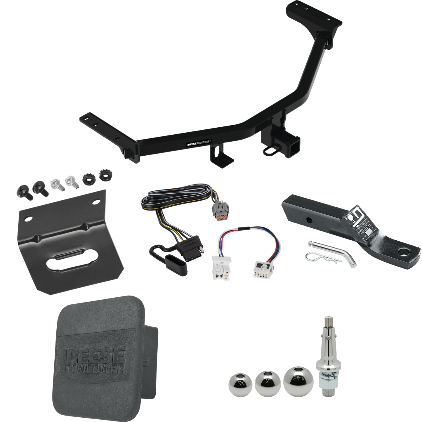 Fits 2022-2023 Nissan Pathfinder Trailer Hitch Tow PKG w/ 4-Flat Wiring + Ball Mount w/ 2" Drop + Interchangeable Ball 1-7/8" & 2" & 2-5/16" + Wiring Bracket + Hitch Cover By Reese Towpower