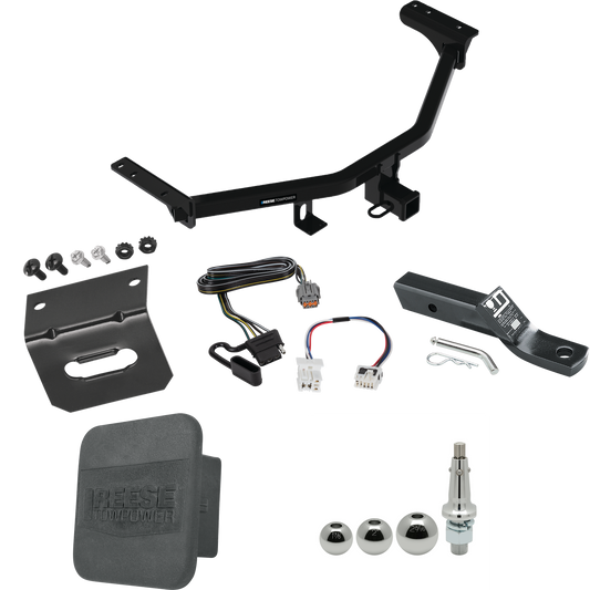 Fits 2022-2023 Nissan Pathfinder Trailer Hitch Tow PKG w/ 4-Flat Wiring + Ball Mount w/ 2" Drop + Interchangeable Ball 1-7/8" & 2" & 2-5/16" + Wiring Bracket + Hitch Cover By Reese Towpower