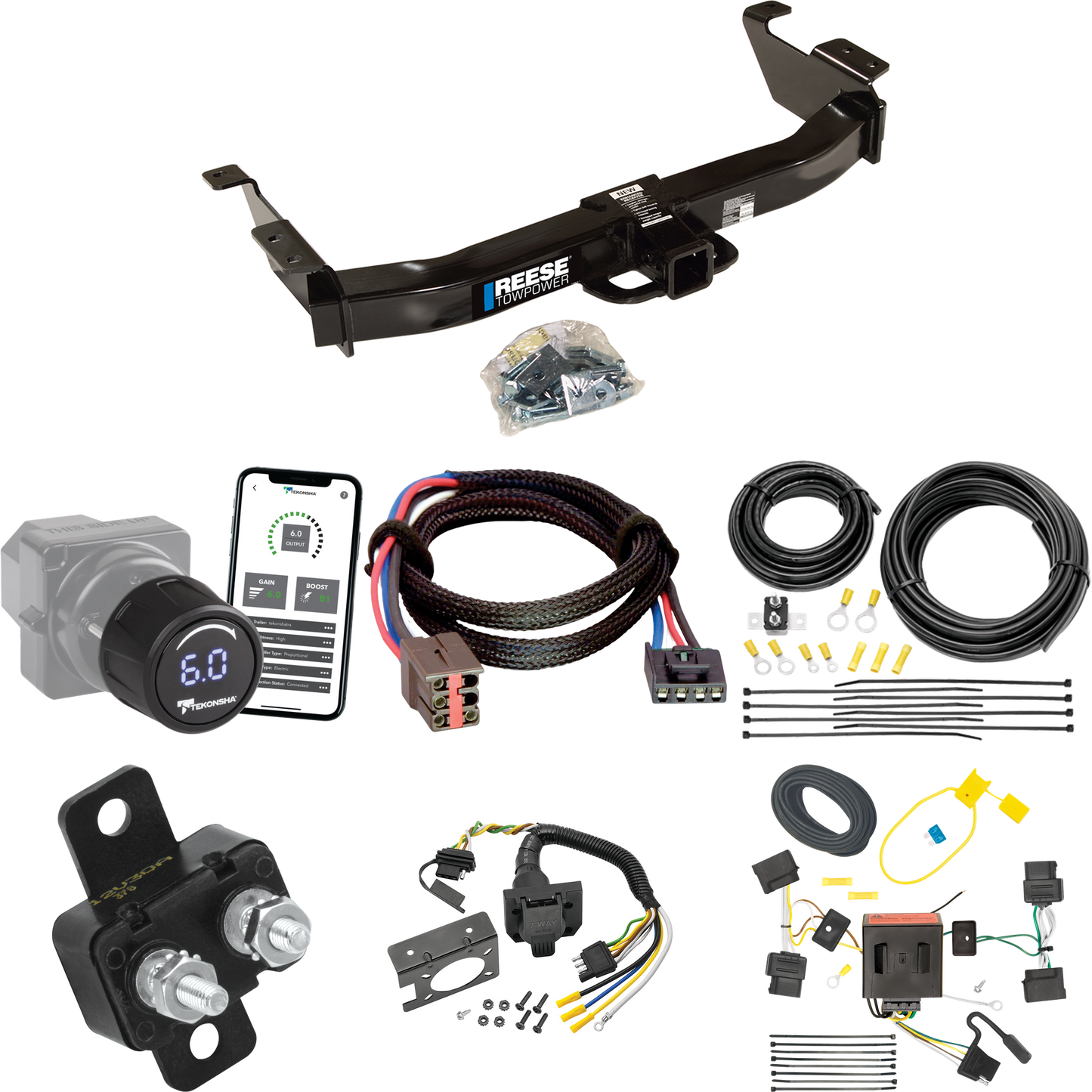 Se adapta al paquete de enganche de remolque Ford E-350 Econoline Super Duty 2008-2008 con control de freno inalámbrico Bluetooth Tekonsha Prodigy iD + adaptador BC Plug &amp; Play + cableado RV de 7 vías de Reese Towpower