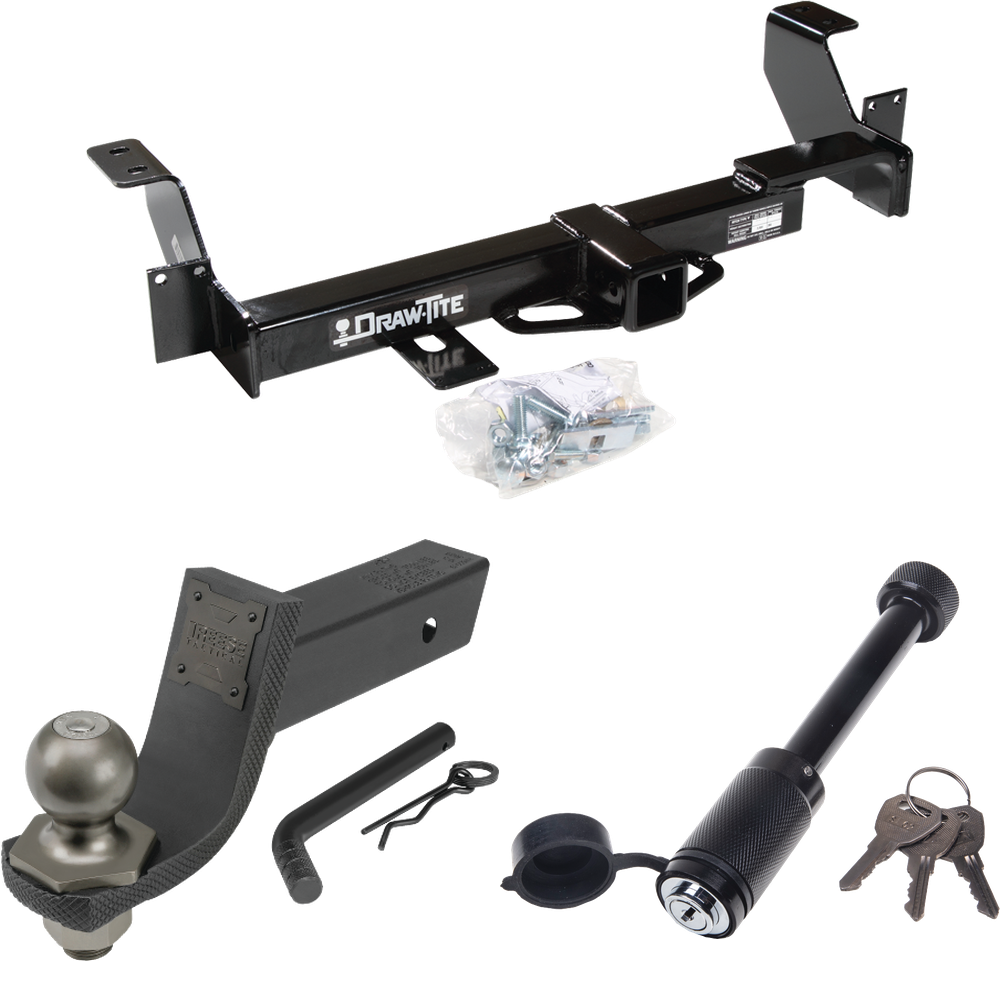 Fits 2001-2005 Pontiac Aztek Trailer Hitch Tow PKG + Interlock Tactical Starter Kit w/ 3-1/4" Drop & 2" Ball + Tactical Dogbone Lock By Draw-Tite