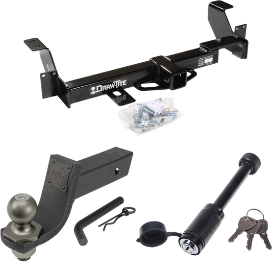 Fits 2001-2005 Pontiac Aztek Trailer Hitch Tow PKG + Interlock Tactical Starter Kit w/ 3-1/4" Drop & 2" Ball + Tactical Dogbone Lock By Draw-Tite