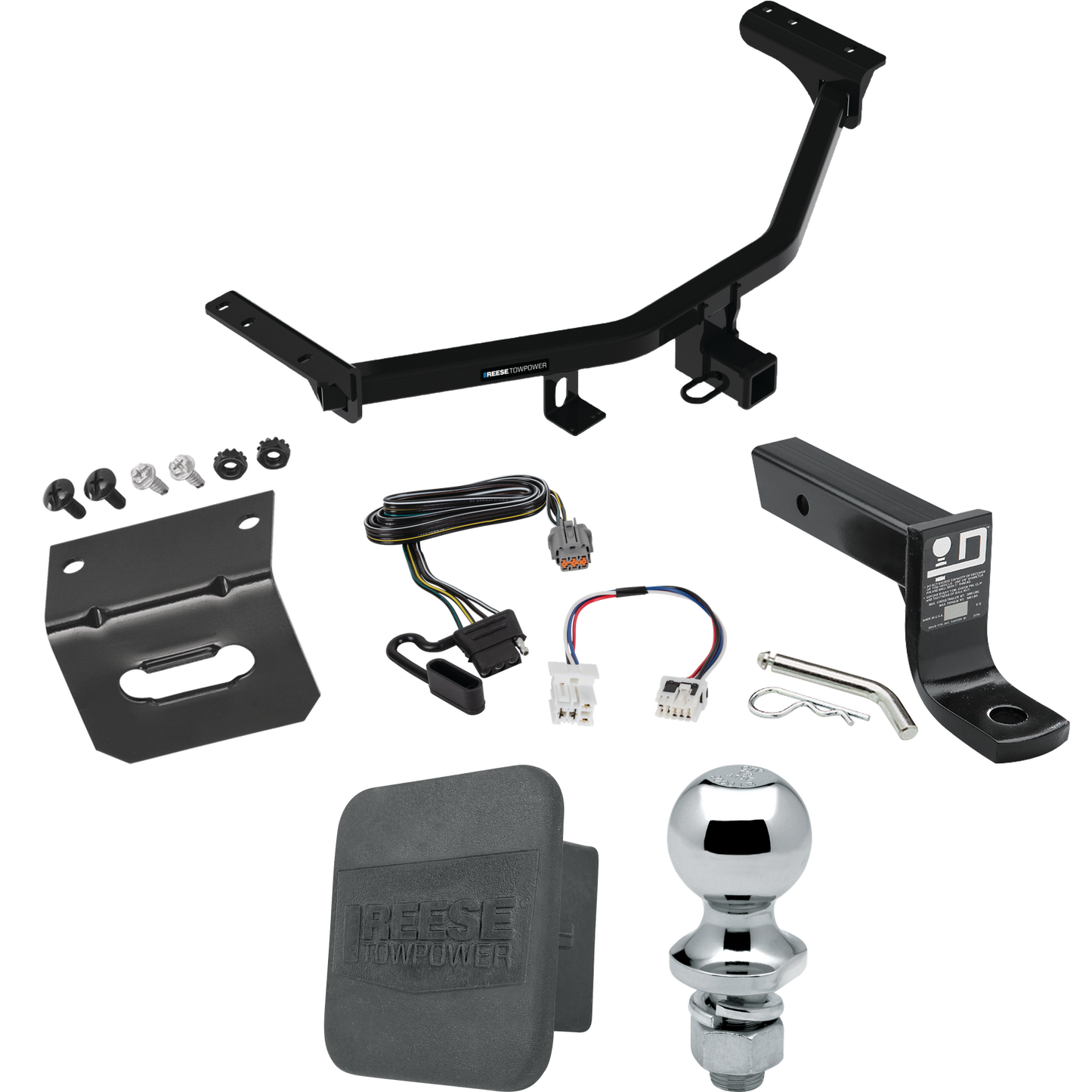 Fits 2022-2023 Nissan Pathfinder Trailer Hitch Tow PKG w/ 4-Flat Wiring + Ball Mount w/ 4" Drop + 1-7/8" Ball + Wiring Bracket + Hitch Cover (For w/Factory Tow Package Models) By Reese Towpower