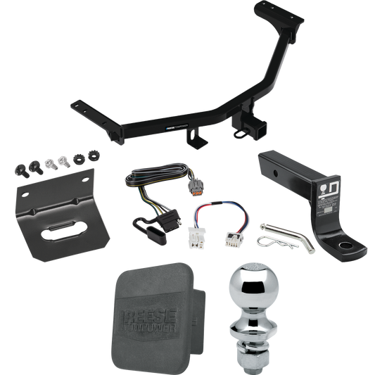 Fits 2022-2023 Nissan Pathfinder Trailer Hitch Tow PKG w/ 4-Flat Wiring + Ball Mount w/ 4" Drop + 1-7/8" Ball + Wiring Bracket + Hitch Cover (For w/Factory Tow Package Models) By Reese Towpower