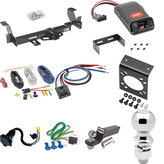 Se adapta al paquete de enganche de remolque Buick Rendezvous 2002-2007 con control de freno POD serie Pro + adaptador de cableado BC genérico + cableado RV de 7 vías + soporte de bola y caída de 2" y 2-5/16" de Reese Towpower