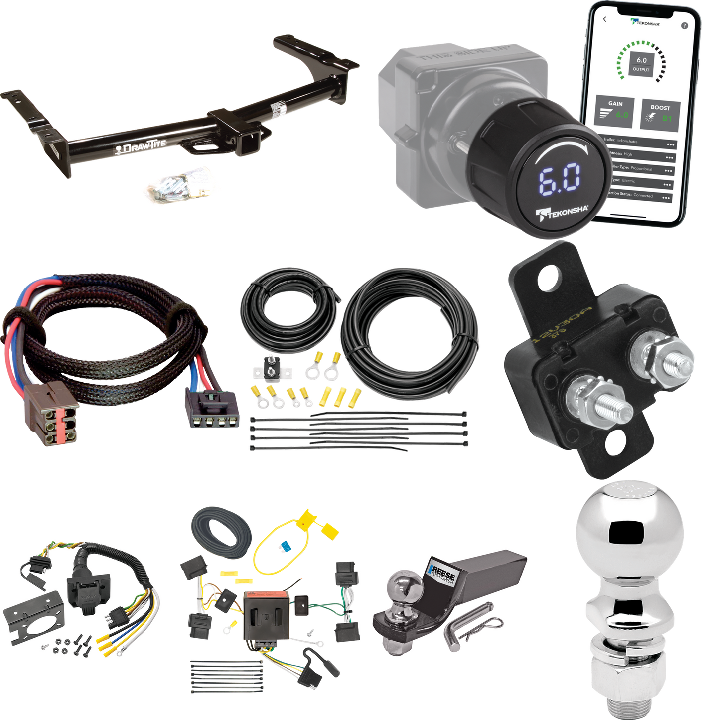 Se adapta al paquete de enganche de remolque Ford E-150 Econoline 2008-2008 con control de freno inalámbrico Bluetooth Tekonsha Prodigy iD + adaptador BC Plug &amp; Play + cableado RV de 7 vías + soporte de bola y caída de 2" y 2-5/16" por Draw -Tita